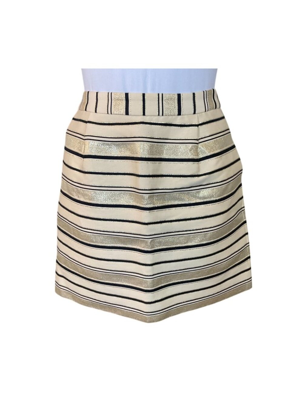 J. Crew Gold Metallic Striped Silk Blend Mini Skirt Back Zip Slash Pockets 0